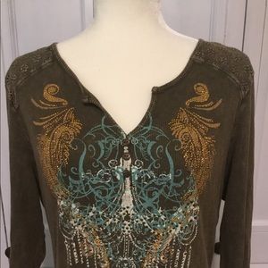 BROWN COLORFUL BEJEWELED SHIRT